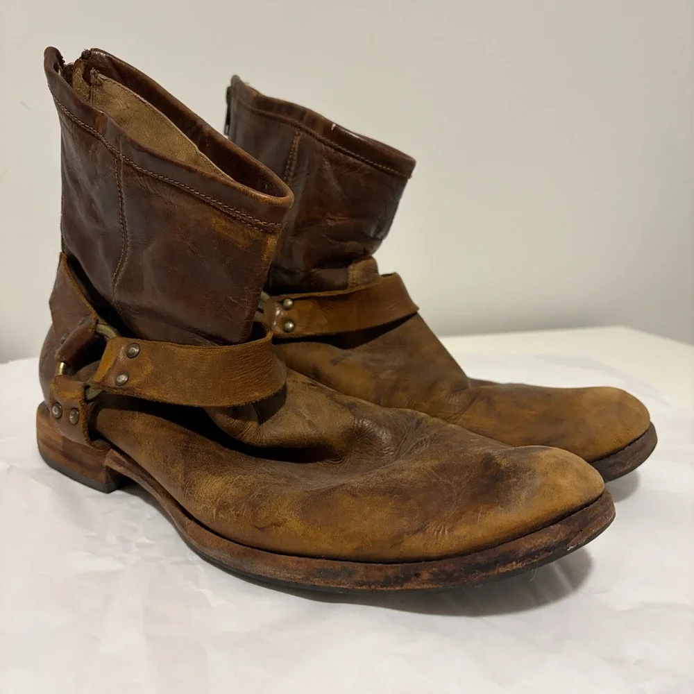 Frye Harness Boots Distressed Biker Moto 11 D Brown Leather 87870